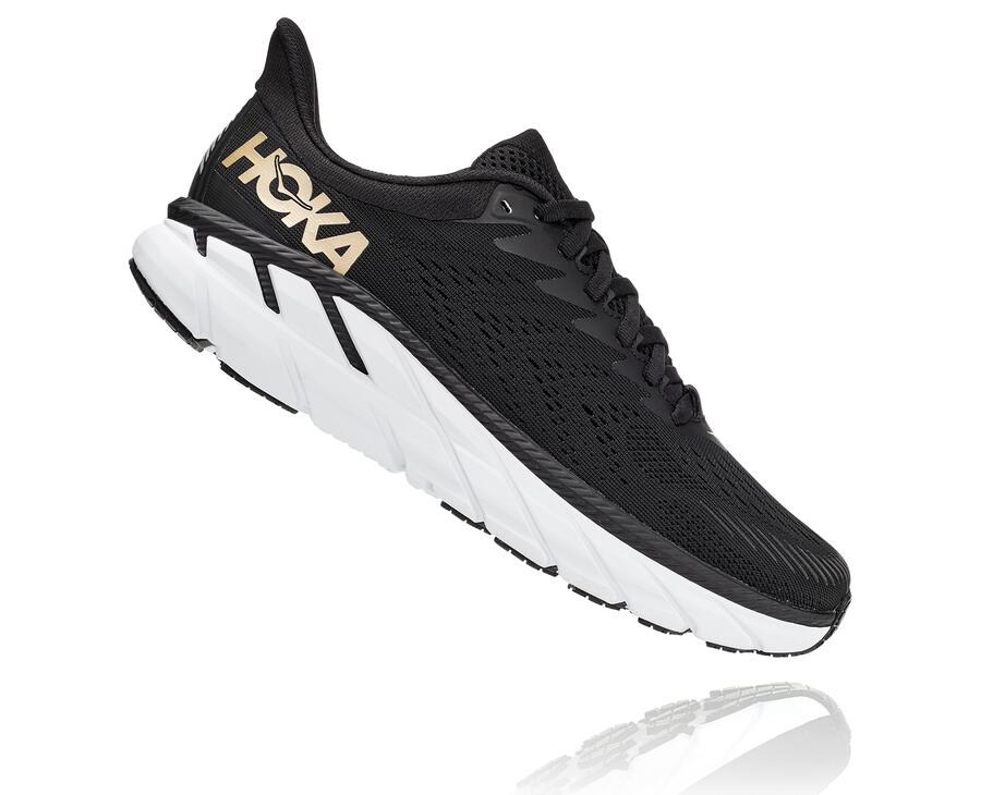 Hoka One One Clifton 7 Löparskor Dam - Svarta/Vita - AQCVS-0239